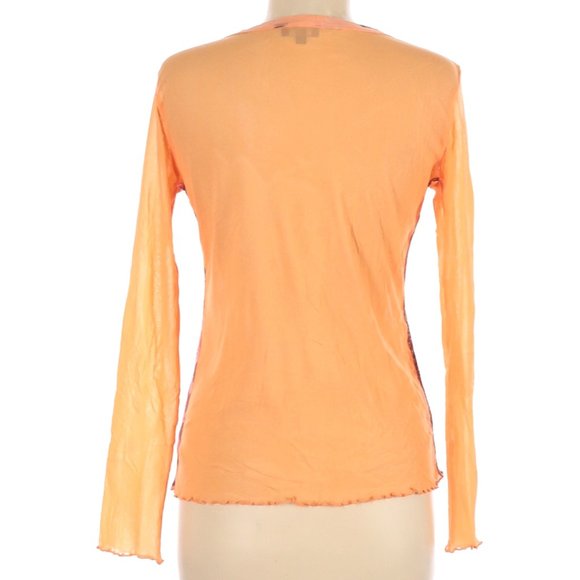 MARC AUREL Cantaloupe Orange w/Pink & Wine 100% Silk Shirt Blouse Size 42 (US 6) - Picture 2 of 6